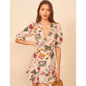 Reformation Carmelo linen wrap dress in Vacaciones NWT